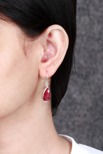 Ruby Earrings, 925 Sterling Silver Earrings, Dangle & Drop Earrings, Indian Red Ruby Earrings, Handmade Silver Earrings, Gift for her