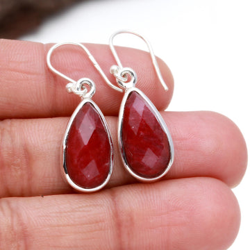 Ruby Earrings, 925 Sterling Silver Earrings, Dangle & Drop Earrings, Indian Red Ruby Earrings, Handmade Silver Earrings, Gift for her