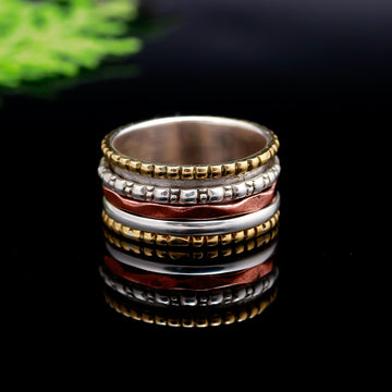 Trilogy Radiance: Artisan-Crafted Tri-Color Spinner Handmade Hammered Ring
