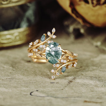 Aphrodite's Enchanted Vine | A Mythical Moss Agate Ring Set