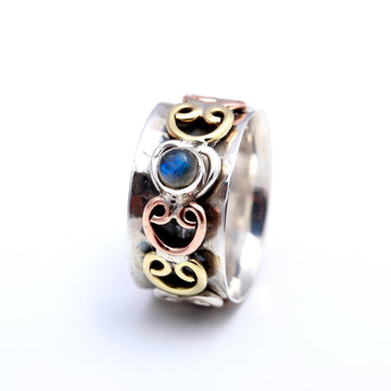 Elegant Fidget Labradorite Three Tone Ring