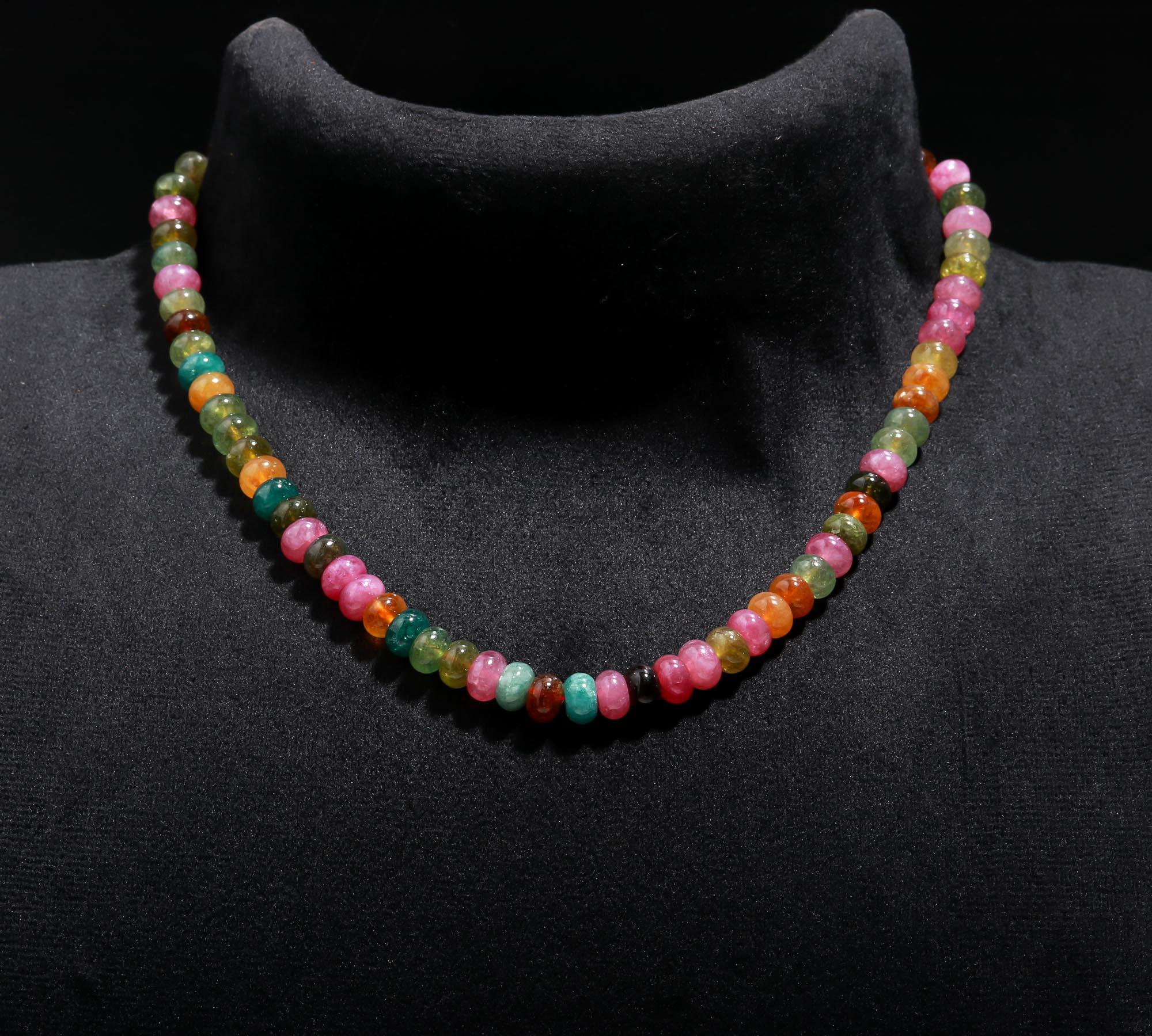 Multi Tourmaline Disco Necklace | Colorful Handmade Beaded Rainbow Gem Necklace