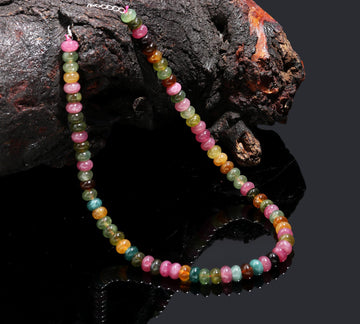 Multi Tourmaline Disco Necklace | Colorful Handmade Beaded Rainbow Gem Necklace