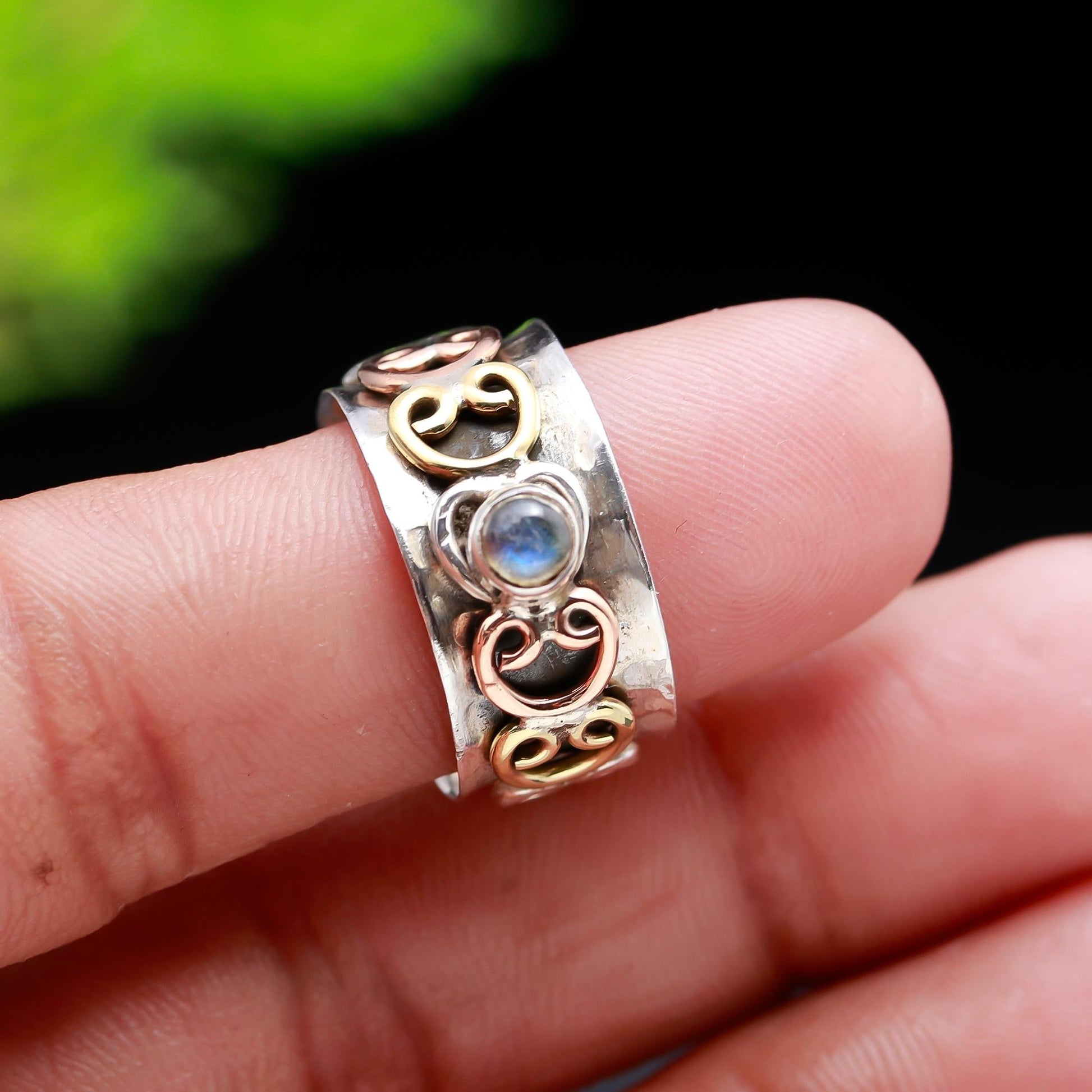 Elegant Fidget Labradorite Three Tone Ring - Jewels Glare